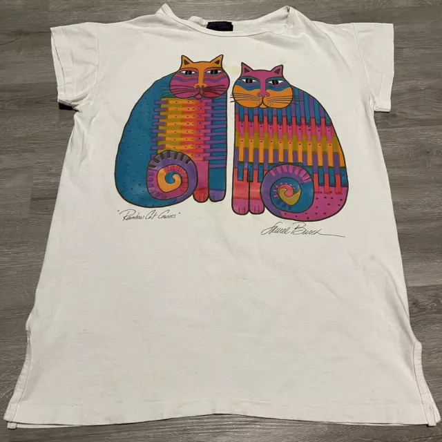 Rainbow Cat Cousins Laurel Burch Graphic Kittens Art Vintage USA 80s 90s T-Shirt