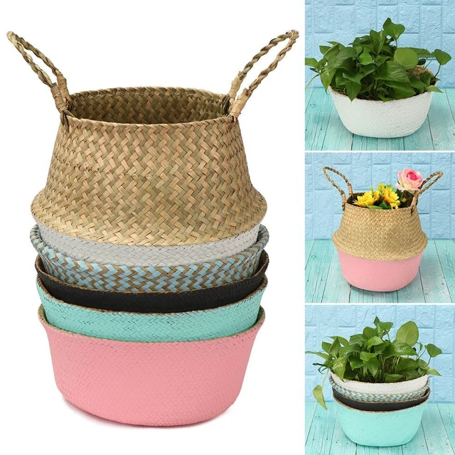 Decoración del hogar Plegable Planta Maceta Bolsa Pastos Marinos Tejidos Flor Cesta Vientre Cesta