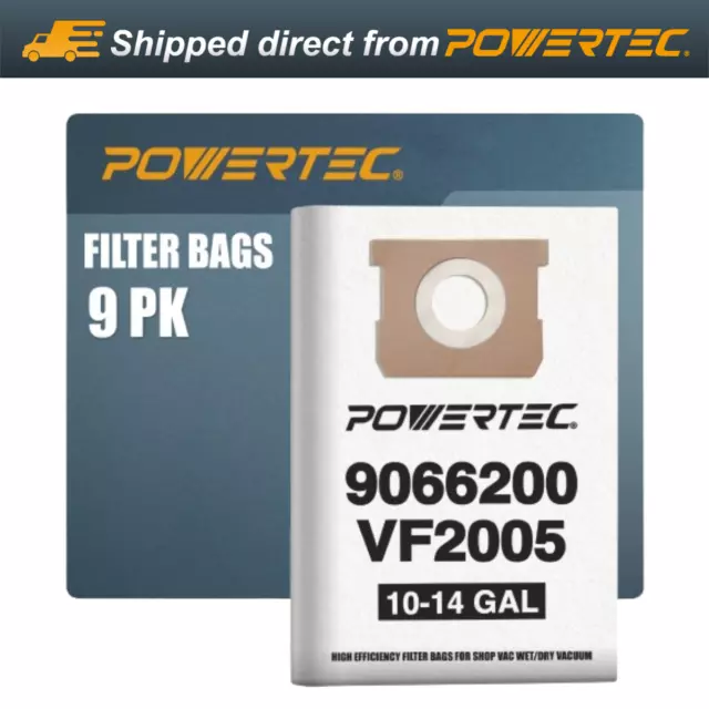 POWERTEC 75024-P3 High Efficiency Filter Bags for Shop Vac 9066200 10-14 Gallon