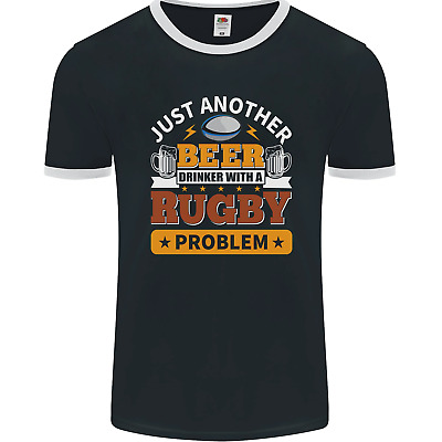 Beer Drinker With Rugby Problem Mens Ringer T-Shirt FotL