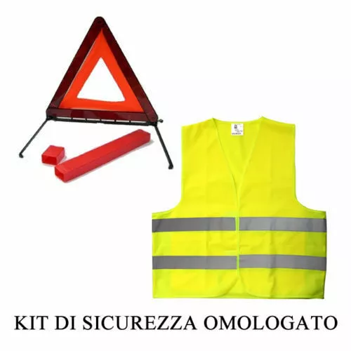 Triangolo Auto Emergenza Omologato E11+Giubbino Gilet Catarifrangente In Omaggio