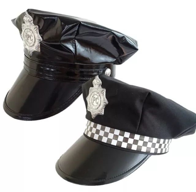 POLICE HAT FANCY Dress Costume Cap Cops Robbers Leather Police Hat ...