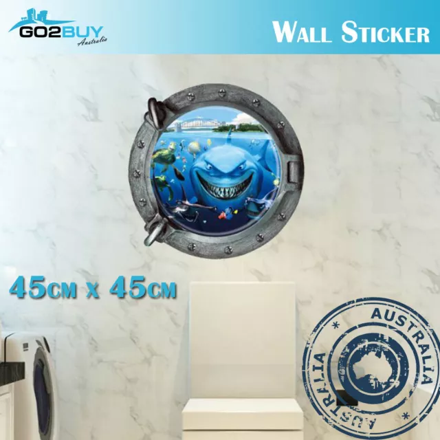 3D Wall Stickers Removable Sea Shark Room Decal Gift Bathroom Gift