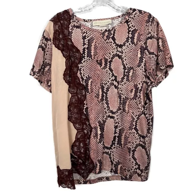 Stella McCartney Womens Mixed Media Shirt Sz L Top Snake Print Lace Art to Wear