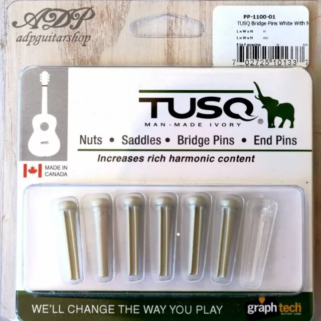 6 Chevilles Tusq PP-1100-01 Blanc Graph Tech Acoustic Guitar Bridge Pins White