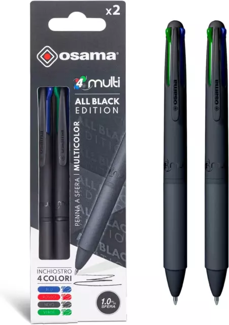 OSAMA, 4 Multi - Set Penne Nere 4 Colori, 2 Pezzi - Penna Multicolore a Sfera 1.