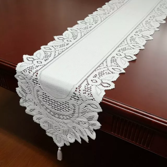 Lovely Oval Table Runner with Floral Lace and Tassels for Easter Dinner