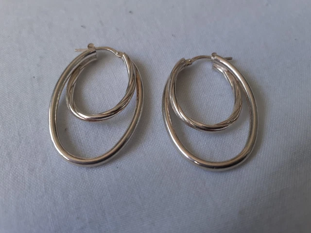 925 Sterlingsilber Doppelschlaufe Schläfer Ohrringe - 'Italien' gestempelt.