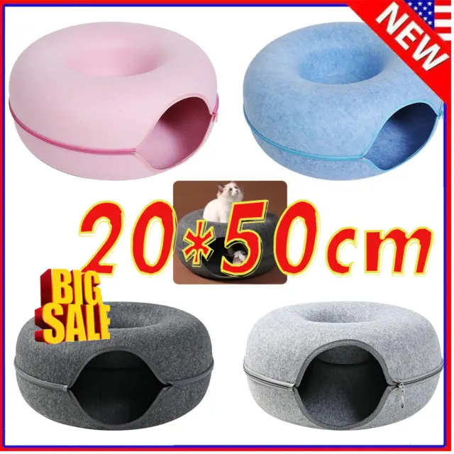 Cat Tunnel Bed Natural Felt Pet Cat Cave Nest Round House Donut Interactive Toys