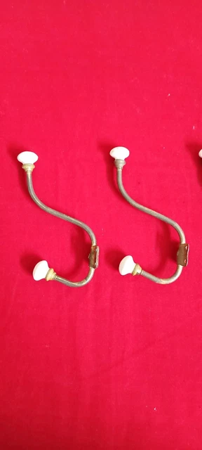 Antique vintage wall mount ornate metal hook hanger coat hanging porcelain 4nos 3