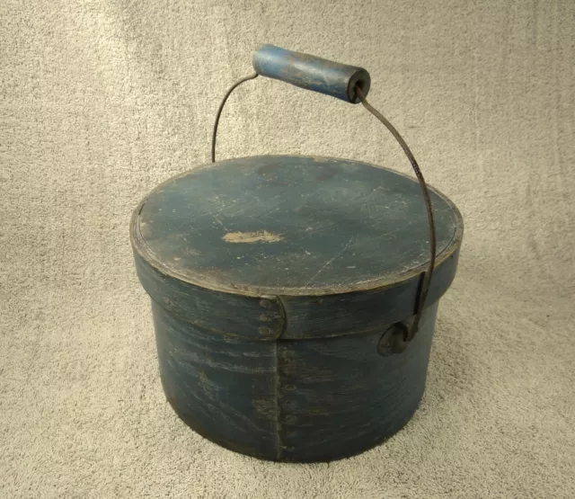 Antique Vintage 19th century Blue Pantry Box with Bail Handle Primitive Country
