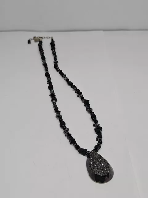 Sajen Sterling Silver Necklace Druzy Hematite Onyx Necklace 18-20" Adjustable