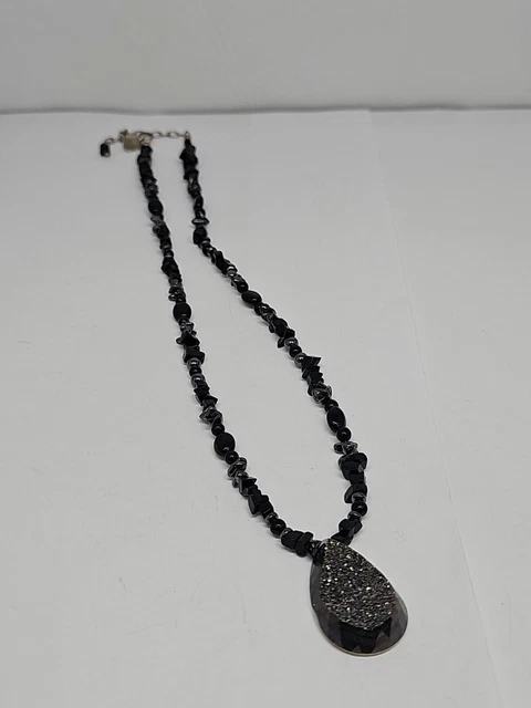 Sajen Sterling Silver Necklace Druzy Hematite Onyx Necklace 18-20" Adjustable