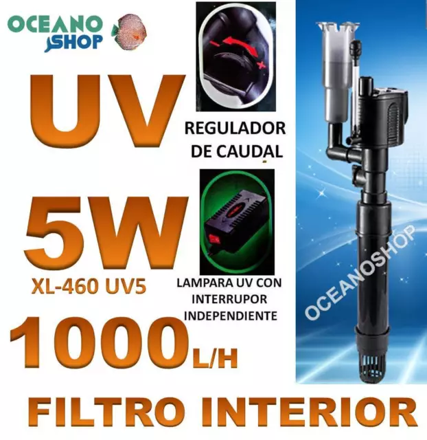 FILTRO INTERNO UV 1000L/H interior LAMPARA 5W ULTRAVIOLETA acuario CON REGULADOR