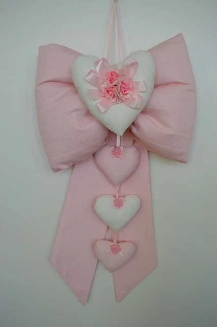 Fiocco Nascita Colore Rosa Con Cuori Cotone Piquet