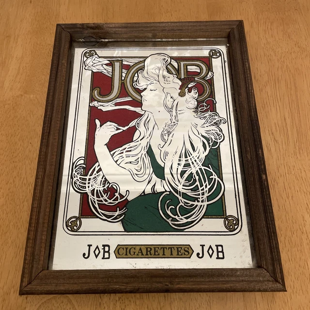 VINTAGE JOB CIGARETTE Paper Art Nouveau Mirror 60's - Home Decor Man Cave  £50.00
