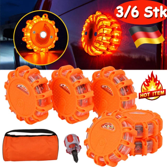 6er Set LED Warnleuchte Auto – 9 Blinkmodi, USB-Ladegerät, Wasserdicht IP65