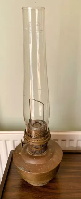 Antique Brass Oil Lamp With Chimney Cover Untested