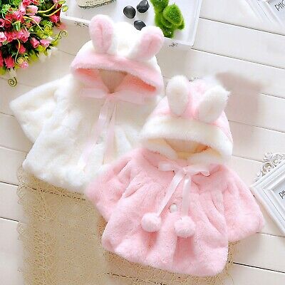 Toddler Baby Kids Girls Bunny Ears Hooded Coat Outwear Winter Warm Jacket Tops