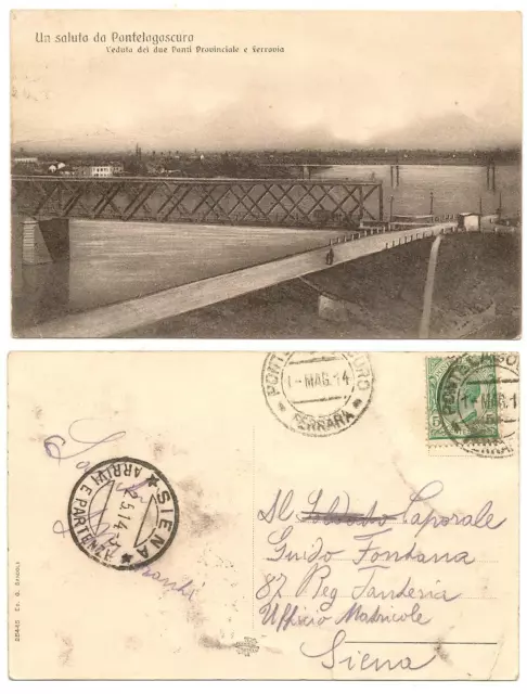FERRARA (0508) - Un saluto da PONTELAGOSCURO Veduta dei due Ponti - Fp/Vg 1914
