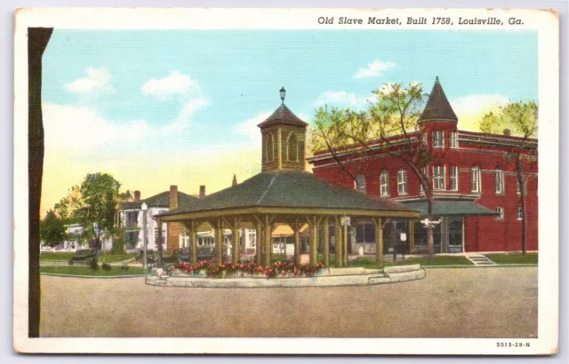 Postcard GA Old Slave Market Built 1758 Louisville Georgia Q3