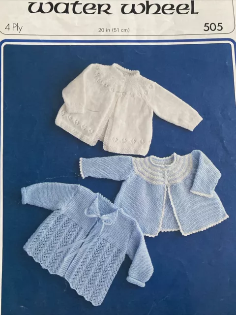 ORIGINAL KNITTING PATTERN FOR 3 BABIES MATINEE JACKETS 4ply. 20” CHEST