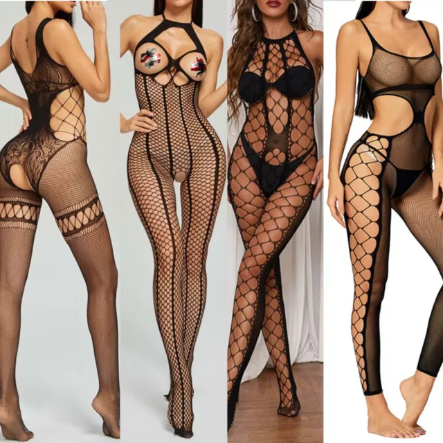 Damen Unterwäsche Reizwäsche Netz Strumpfhose Bodystockings Dessous Catsuit