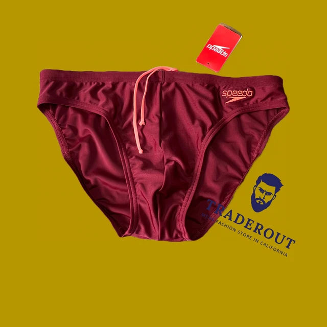 SPEEDO MENS BURGUNDY red solar swim brief swimwear size 34 36 38 40 65