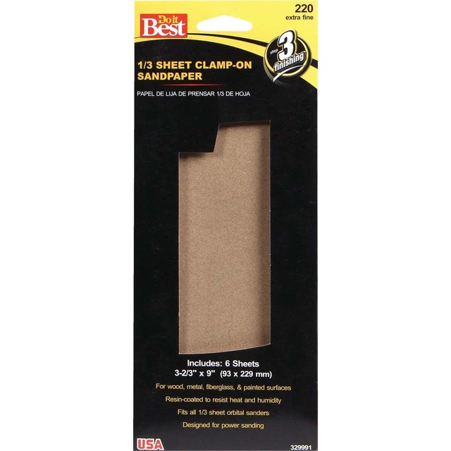 Hoja de lijado eléctrico Do it Best óxido de aluminio 220C grano 1/3 hoja (paquete de 6) SIM