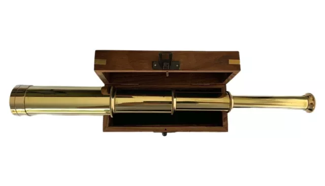 14'' Spyglass Telescope with Wooden Box Nautical Marine Brass Pirates Scop Gift