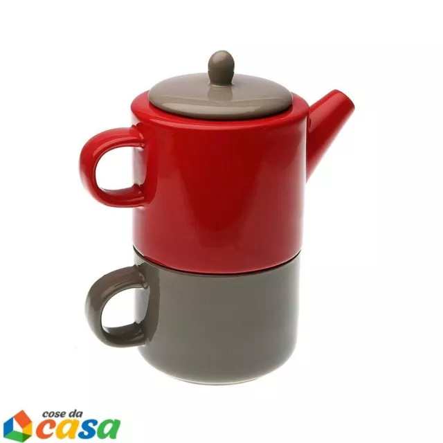 Teiera in ceramica con tazza tisaniera per the tisane a servire con coperchio