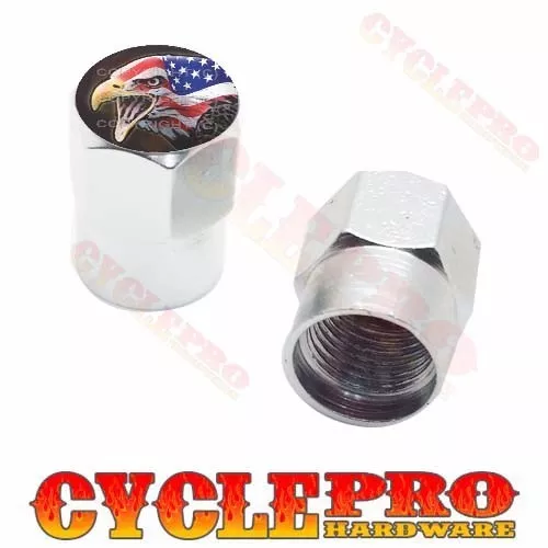 2 Silver Hex Billet Aluminum Custom Valve Caps Motorcycle - Bike Car USA EAGLE