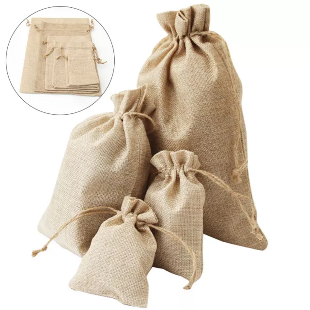 Small Bag Natural Linen Pouch Drawstring Burlap Jute Sack Jewelry Gift Christmas