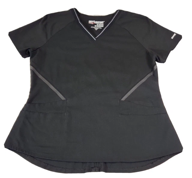 Grey's Anatomy by Barco Scrub Top Women's Medium Black Short Sleeve Pocket Shirt