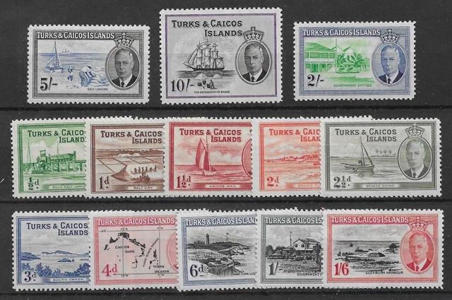 Turks & Caicos 1950 GVI Definitive Set SG221-233 Mint Cat£85
