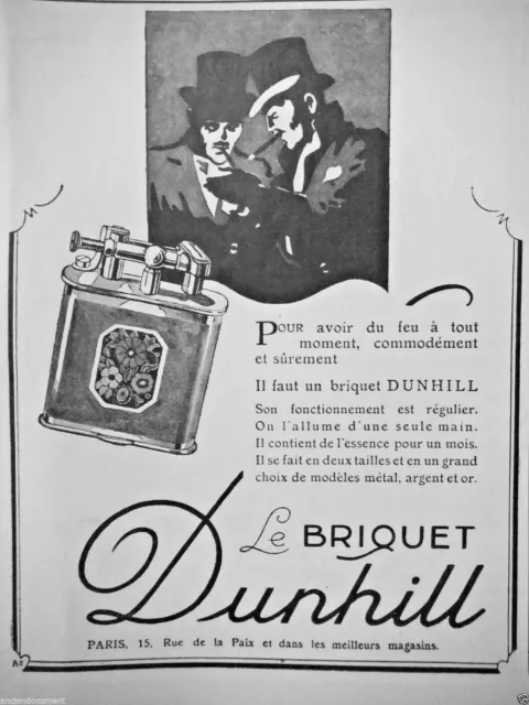 Publicité De Presse 1927 Le Briquet Dunhill Métal Or Et Argent - Advertising