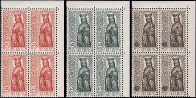 Liechtenstein #284-286 MNH Complete set of 3 Corner Blocks of 4 stamps