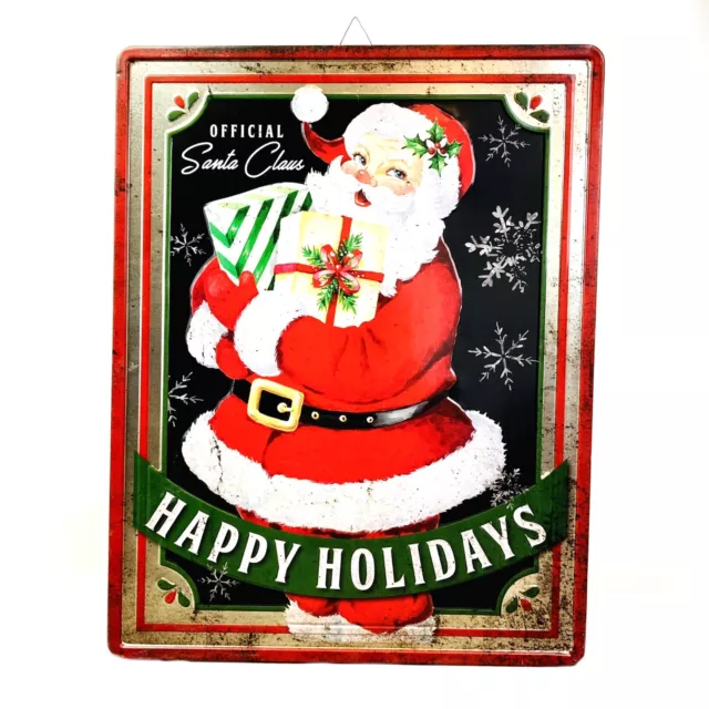 23" Nostalgic Holiday Time Santa Happy Holidays Metal Wall Sign Retro Vntg Decor