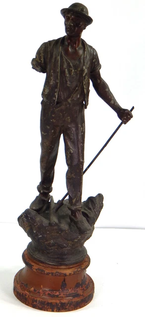 Le Mineur "The Miner" Antique Bronze Statue French Early 20Th Century No Arm