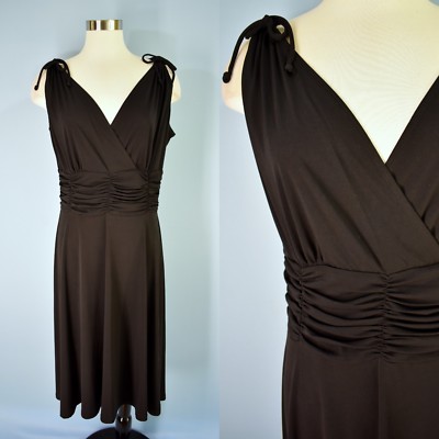 AA STUDIO Black Slinky Stretch Knit Ruched Waist Casual Woman's Dress 14 Large