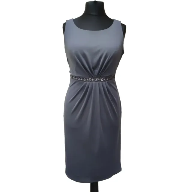 JENNY PACKHAM No 1 Ruched Pencil Dress Grey Short Sleeve Midi Womens UK 12