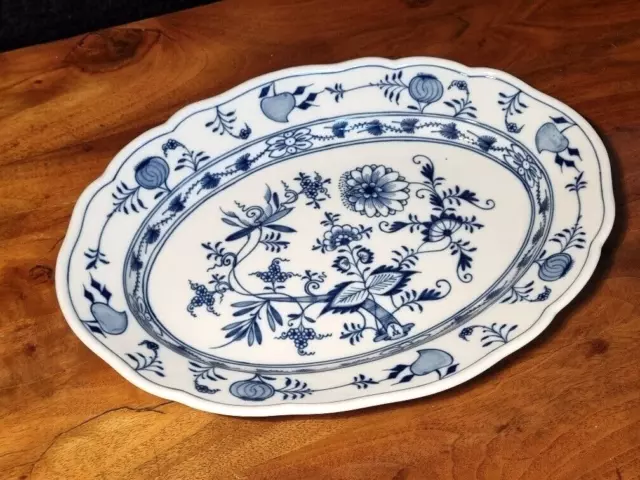 Antike Servierplatte, Meissen Porzellan, Zwiebelmuster, Knaufzeit, 19. Jhd. blau