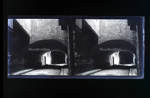 France Ville à identifier Photo Stereo L8n9 Vintage Plaque de verre NEGATIF