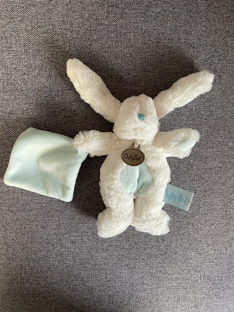 Doudou mouchoir BABYNAT Petit Doudou Mouchoir bleu lapin 14 cm blanc