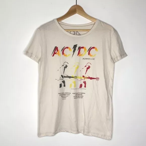 NEW Chaser AC/DC Powerage T Shirt Band Tee T-shirt Off White Ivory Shirt M