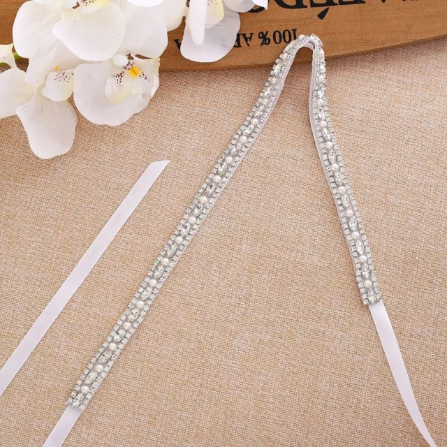 Handmade Thin Crystal Bridal Sash Embellished Rhinestone Wedding Dress Belt 17.7 2