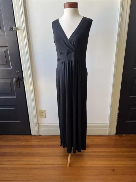 LL Bean Women’s Small Sleeveless Navy Blue Knit Maxi Long Dress Side Slits