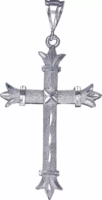 Large Sterling Silver Cross without Jesus Pendant Necklace with Diamond Cuts