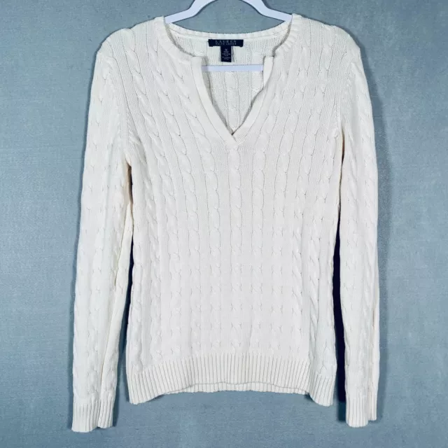 Lauren Ralph Lauren Tennis Sweater Womens Size M Cream Cable Knit Pullover