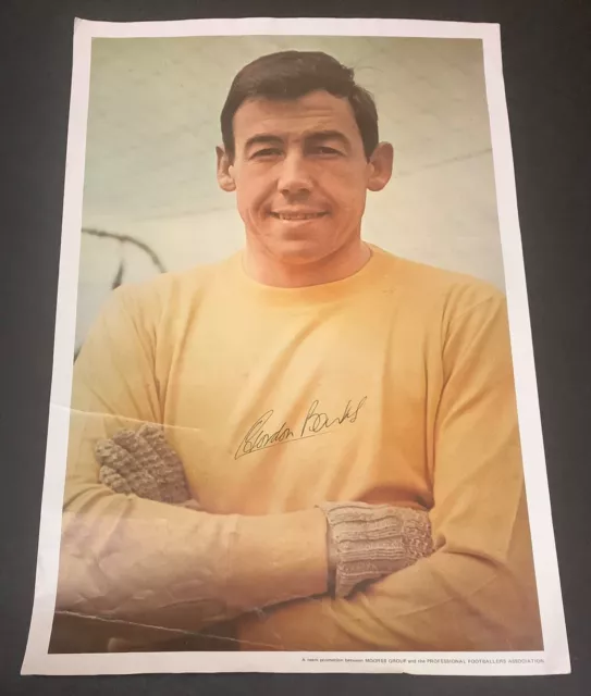 Poster PFA vintage anni '70 Gordon Banks Leicester Stoke City Inghilterra